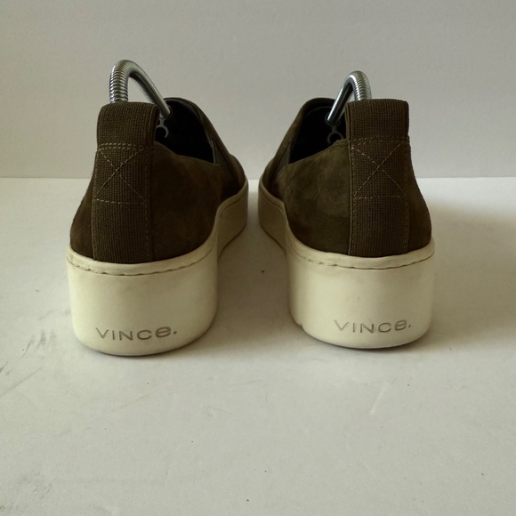 VINCE Saxon Olive Green Suede Leather Slip-On Platform Sneakers Size 8 - Picture 6 of 12